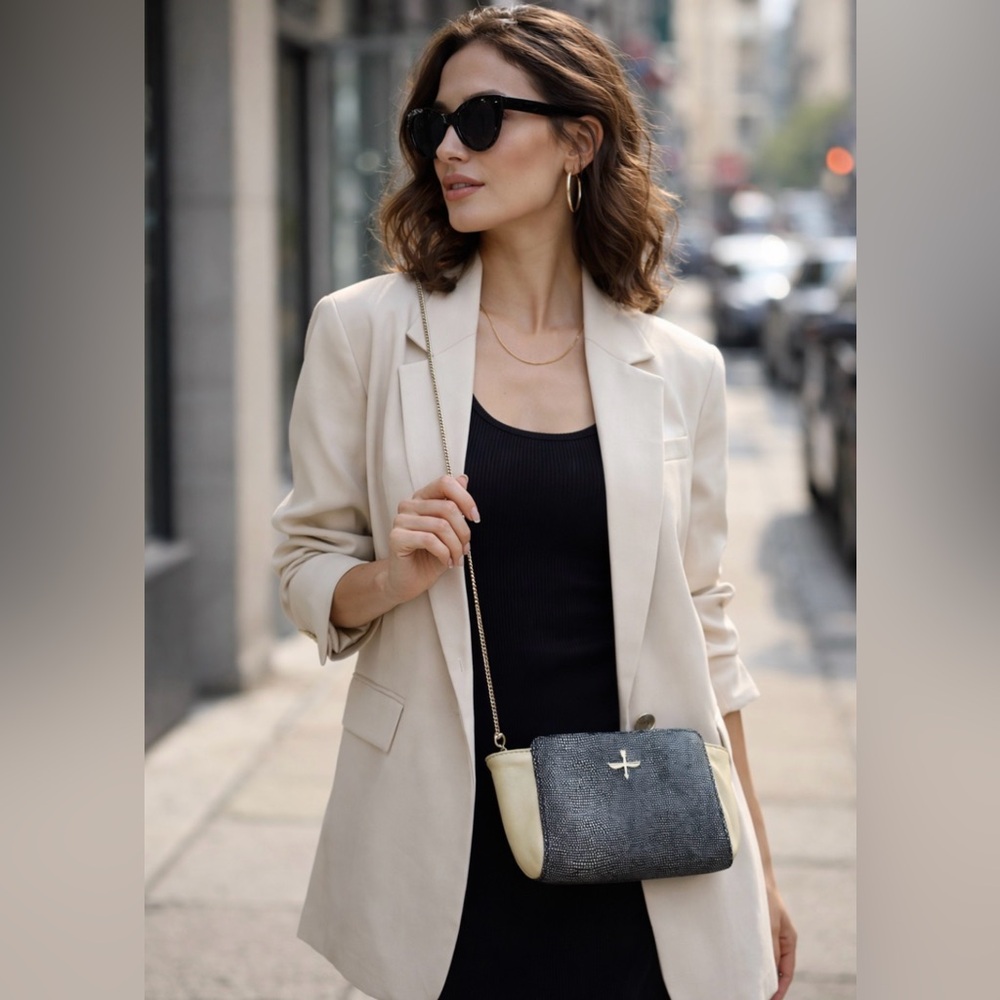 Pour La Victoire Elie Mini Bagette Black and Cream Clutch / Crossbody Bag
